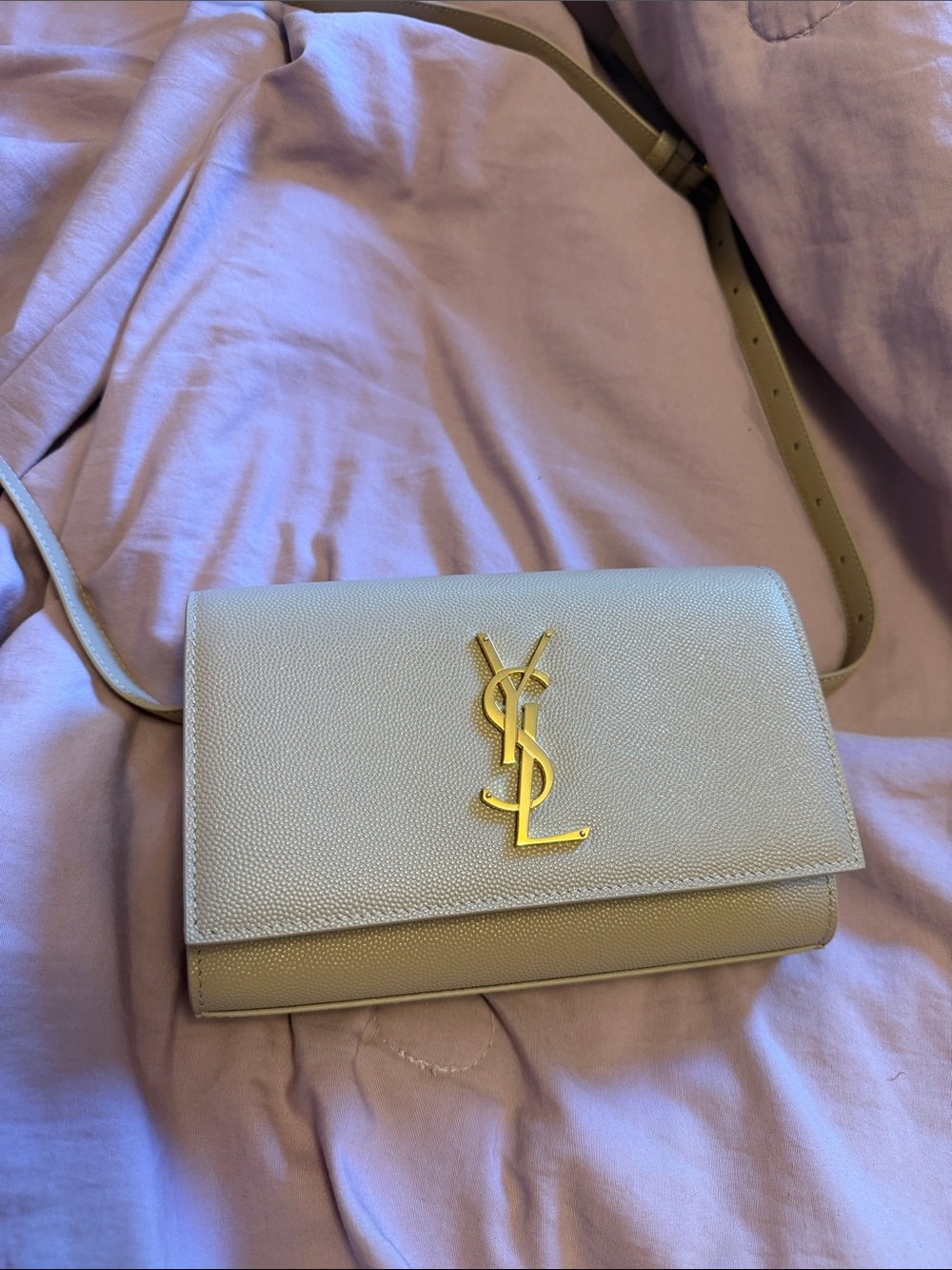Saint Laurent Beige Leather YSL Logo Crossbody